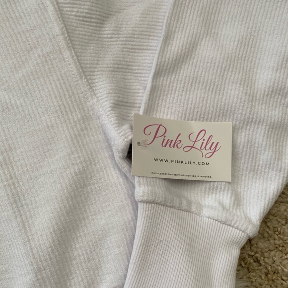 {Pink Lily} MERRY VARSITY WHITE CROPPED CORDED GRAPHIC SWEATSHIRT - Women’s - Picture 6 of 6